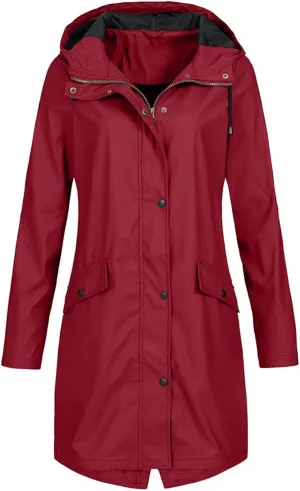 FMCHICO Women's Long Rain Jacket Waterproof Lightweight Hooded Raincoat