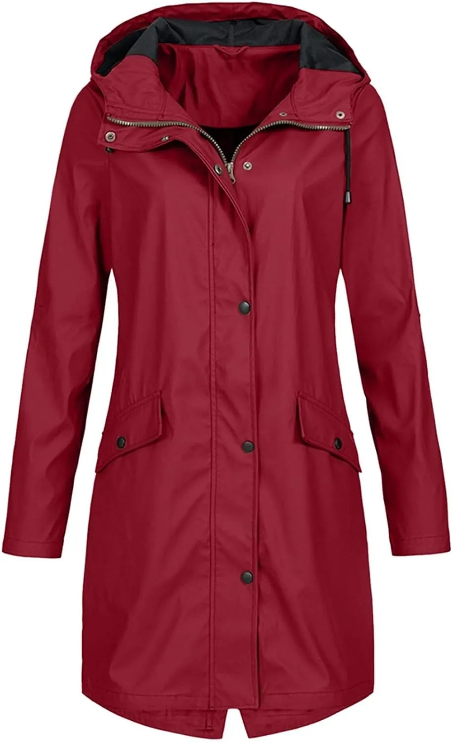 FMCHICO Women's Long Rain Jacket Waterproof Lightweight Hooded Raincoat