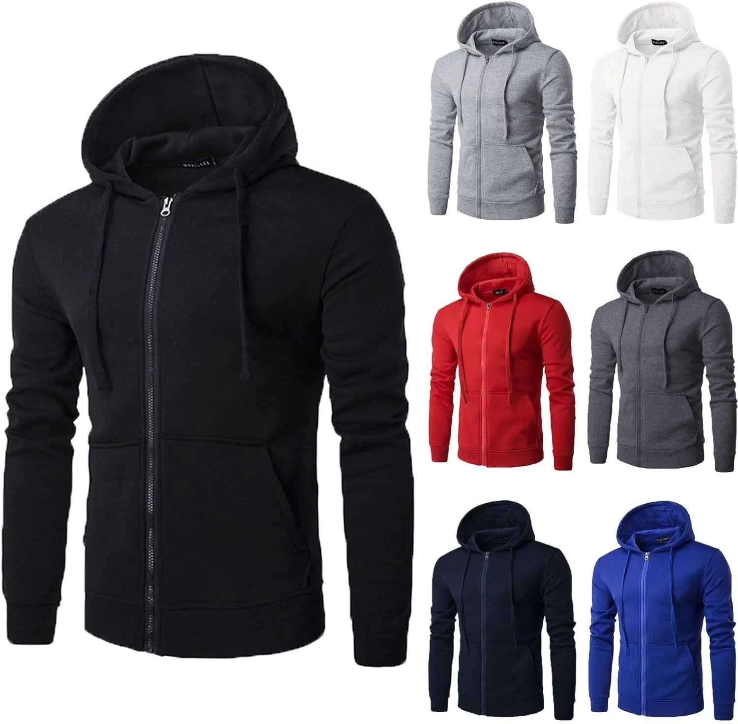 Full Zip Up Hoodie Men Hoodies Heavyweight Fleece Sweatshirt Slim Fit Jackets with Pockets