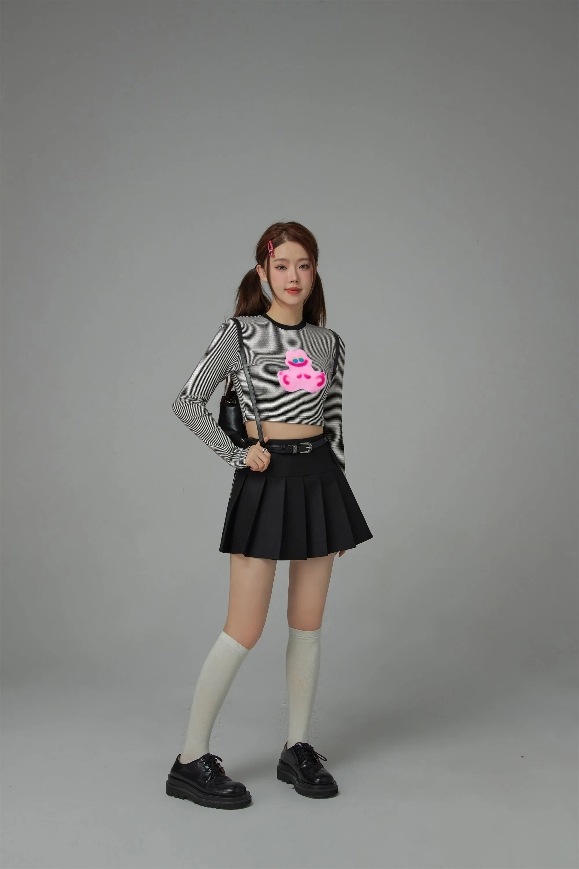 Funny Rabbit Stripes Long-Sleeved Crop Top