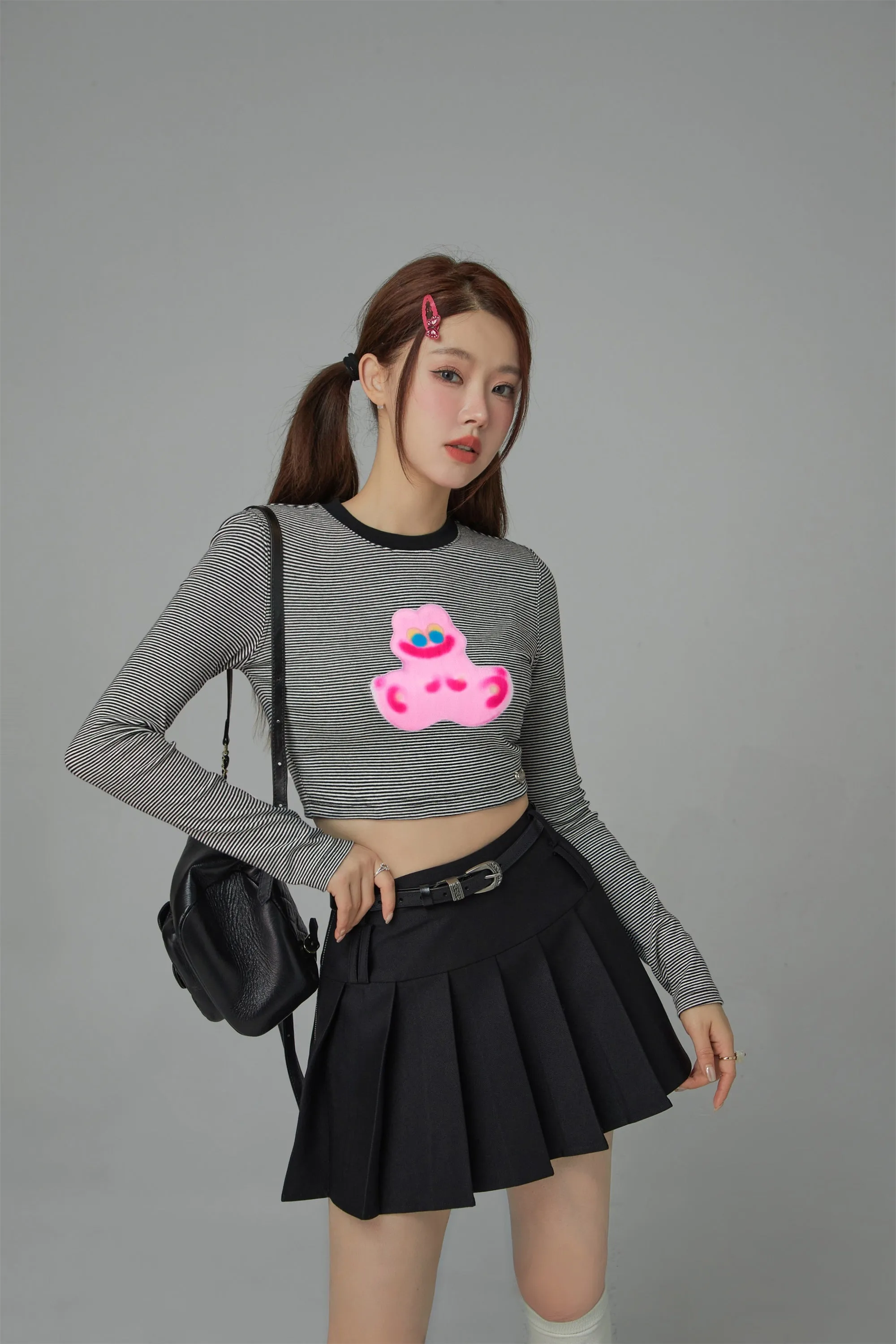 Funny Rabbit Stripes Long-Sleeved Crop Top