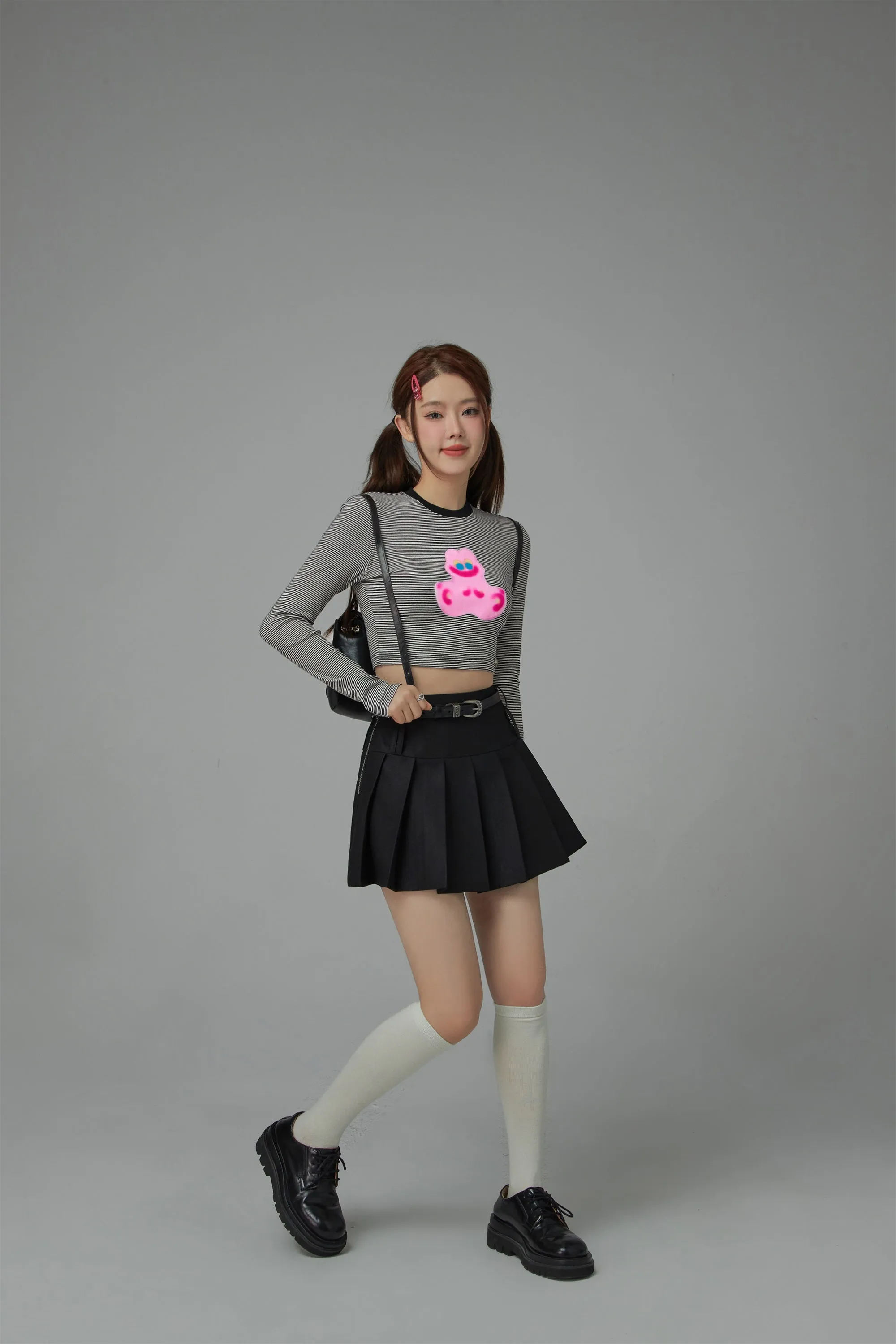 Funny Rabbit Stripes Long-Sleeved Crop Top