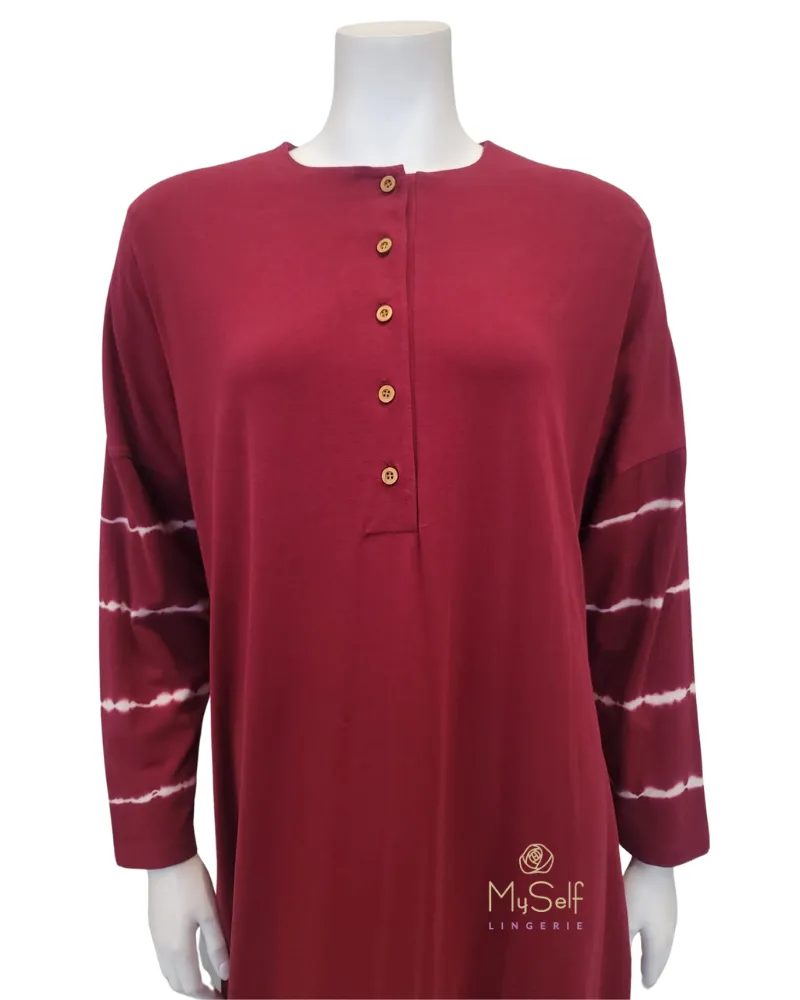 FW21N04A Berry Tie Dye Button Down Cotton Nightgown