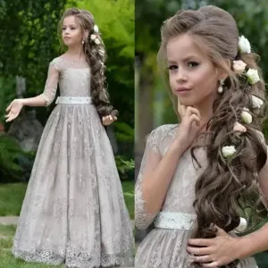 Girls A-Line O Neck Half Sleeves Long Weddings/Communion Gowns