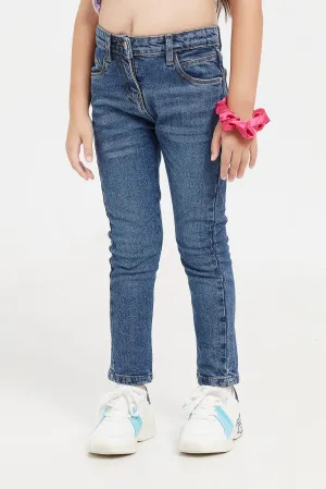 Girls Blue Denim Jeans With a Scrunchy (2 Piece)