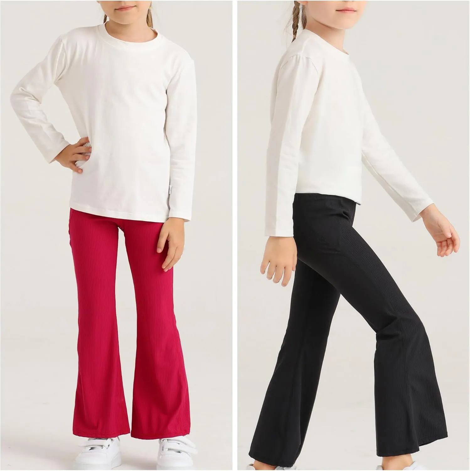 Girl's Flare Leggings with Pockets Kids Stretch Bell Bottoms Flare Pants Dance Bell Bottoms Leggings Size 5-12Y