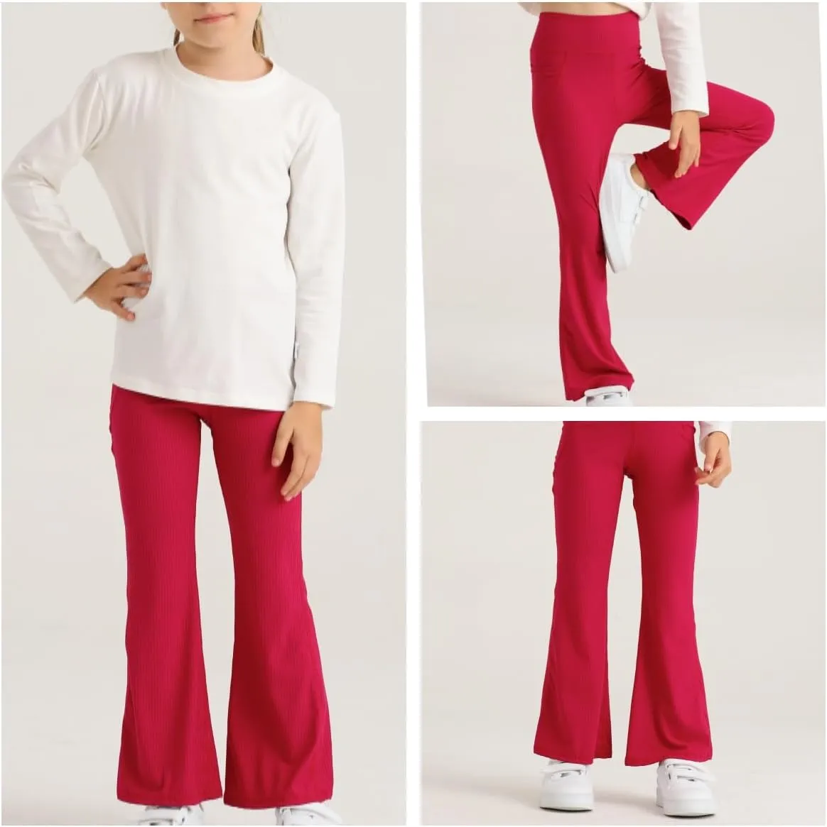 Girl's Flare Leggings with Pockets Kids Stretch Bell Bottoms Flare Pants Dance Bell Bottoms Leggings Size 5-12Y