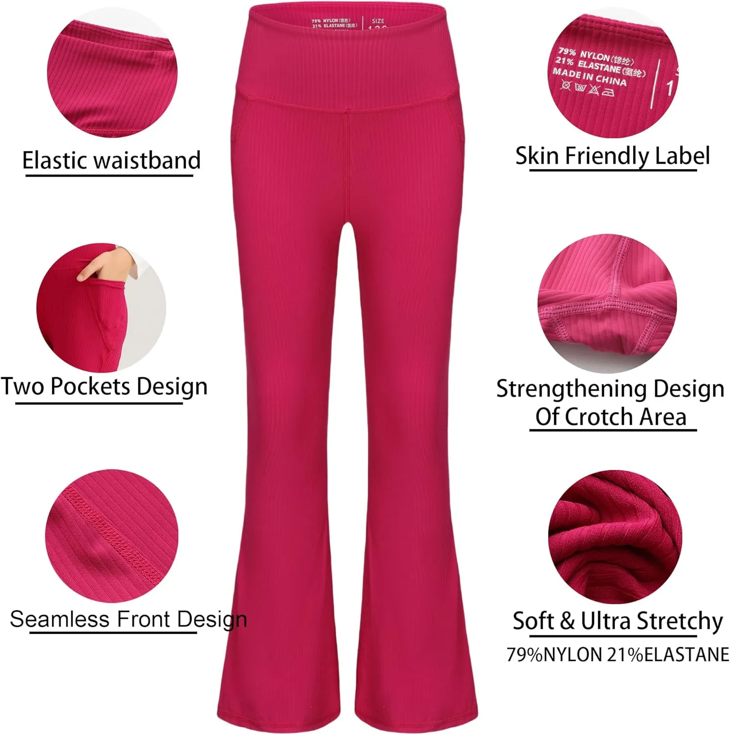 Girl's Flare Leggings with Pockets Kids Stretch Bell Bottoms Flare Pants Dance Bell Bottoms Leggings Size 5-12Y