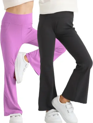 Girl's Flare Leggings with Pockets Kids Stretch Bell Bottoms Flare Pants Dance Bell Bottoms Leggings Size 5-12Y