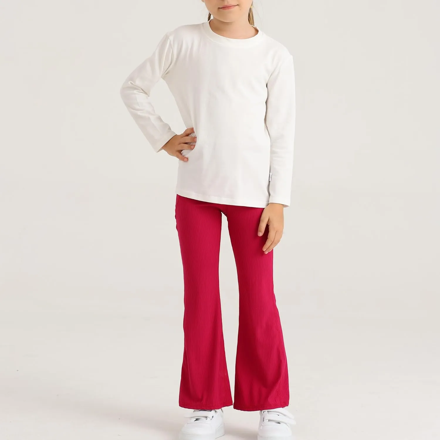 Girl's Flare Leggings with Pockets Kids Stretch Bell Bottoms Flare Pants Dance Bell Bottoms Leggings Size 5-12Y