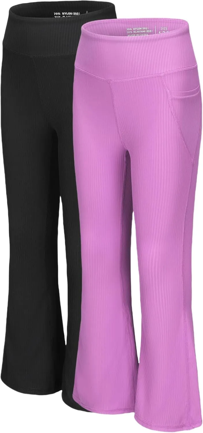 Girl's Flare Leggings with Pockets Kids Stretch Bell Bottoms Flare Pants Dance Bell Bottoms Leggings Size 5-12Y