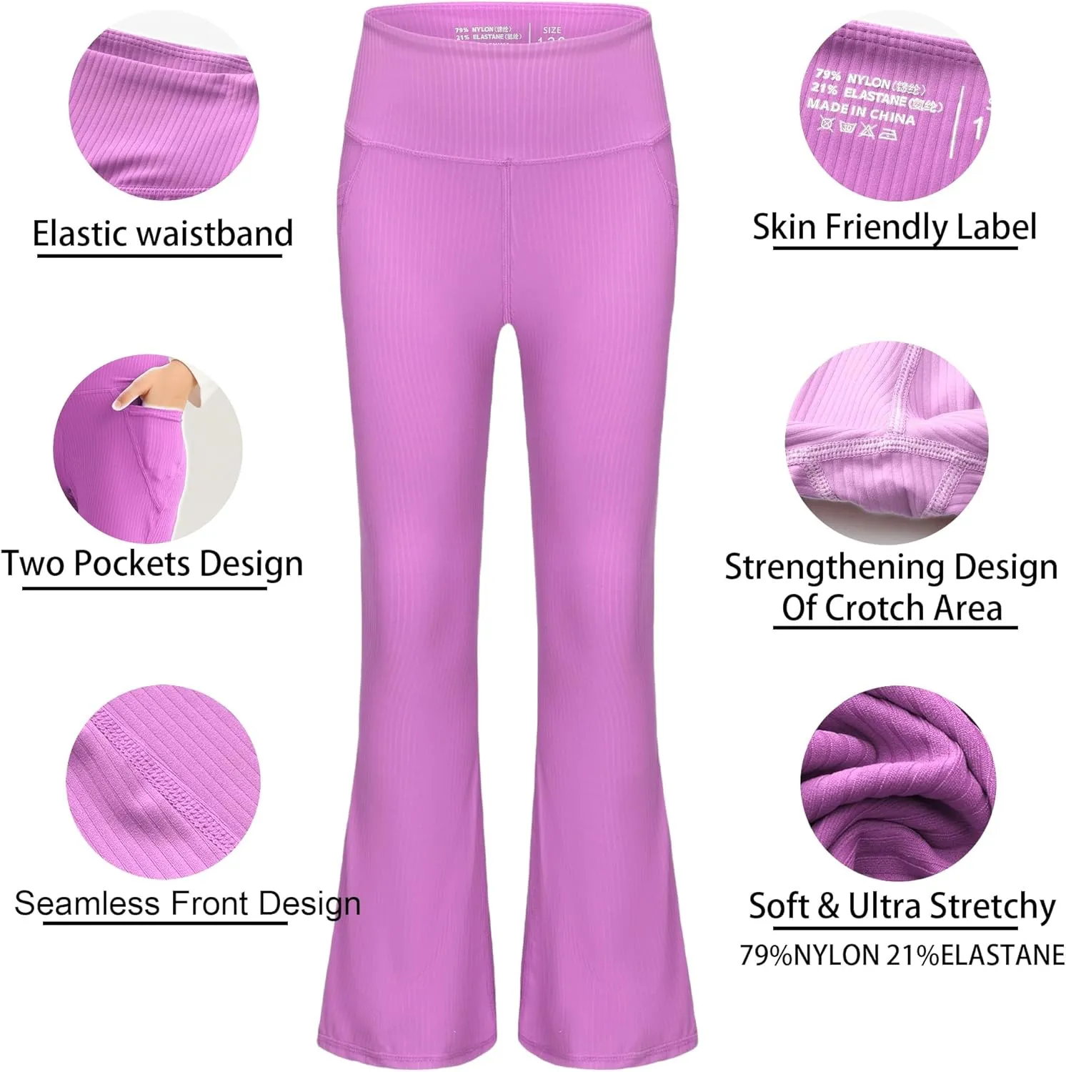 Girl's Flare Leggings with Pockets Kids Stretch Bell Bottoms Flare Pants Dance Bell Bottoms Leggings Size 5-12Y