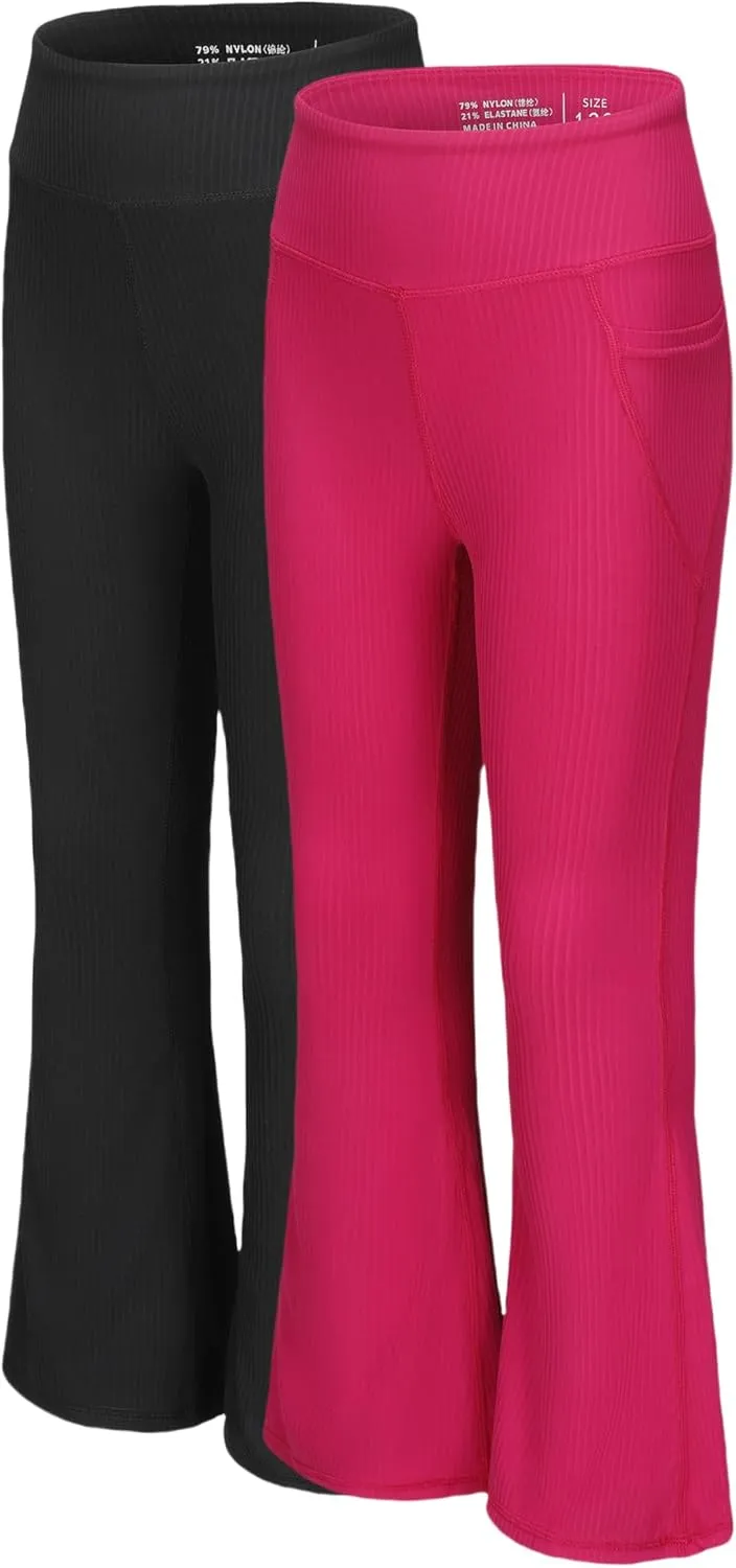 Girl's Flare Leggings with Pockets Kids Stretch Bell Bottoms Flare Pants Dance Bell Bottoms Leggings Size 5-12Y