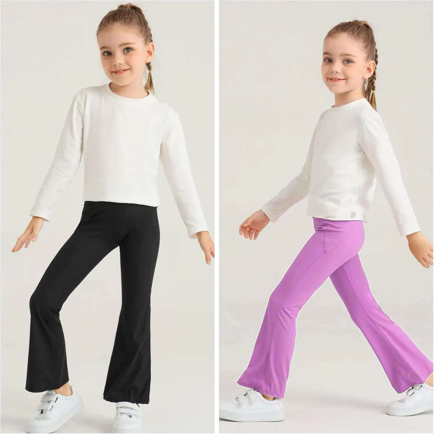 Girl's Flare Leggings with Pockets Kids Stretch Bell Bottoms Flare Pants Dance Bell Bottoms Leggings Size 5-12Y