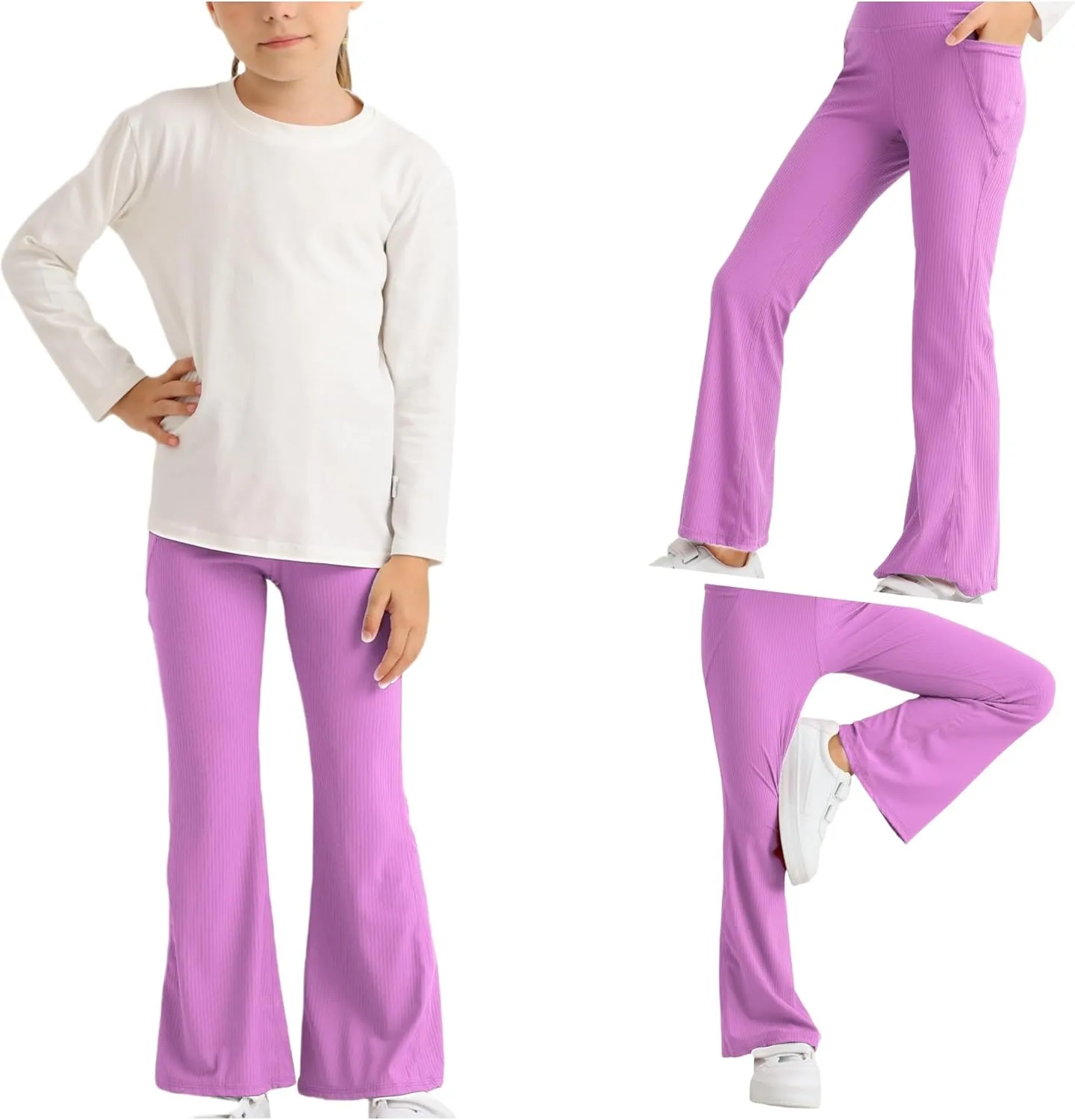 Girl's Flare Leggings with Pockets Kids Stretch Bell Bottoms Flare Pants Dance Bell Bottoms Leggings Size 5-12Y