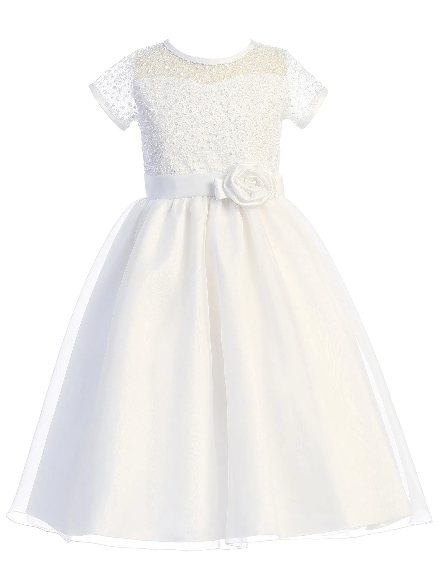 Girls White Embroidered Tulle Communion Dress, Sizes 6-12