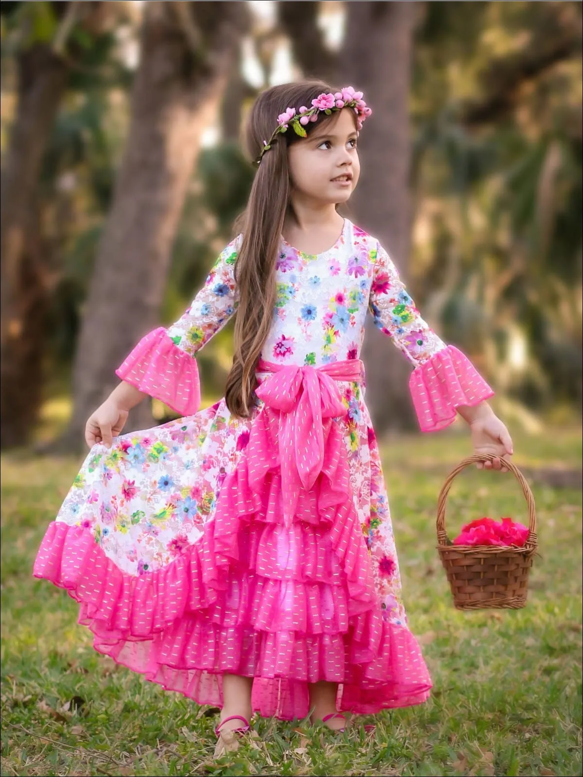 Give Me Flowers Cascading Ruffle Dress