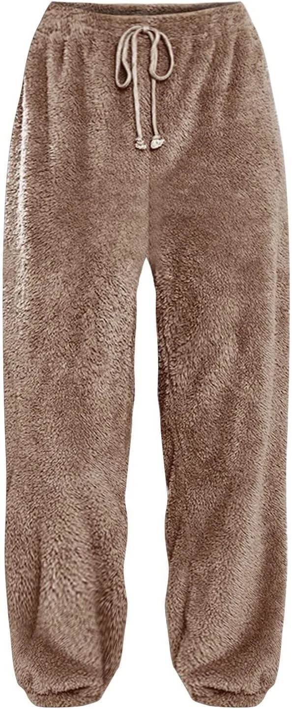 GOKKILRW Womens Fuzzy Pajamas Loung Pants Winter Cozy Warm Soft Lounge Pjs Pants Soft Fleece Plush Pajama Bottoms Sleepwear