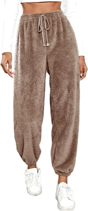 GOKKILRW Womens Fuzzy Pajamas Loung Pants Winter Cozy Warm Soft Lounge Pjs Pants Soft Fleece Plush Pajama Bottoms Sleepwear