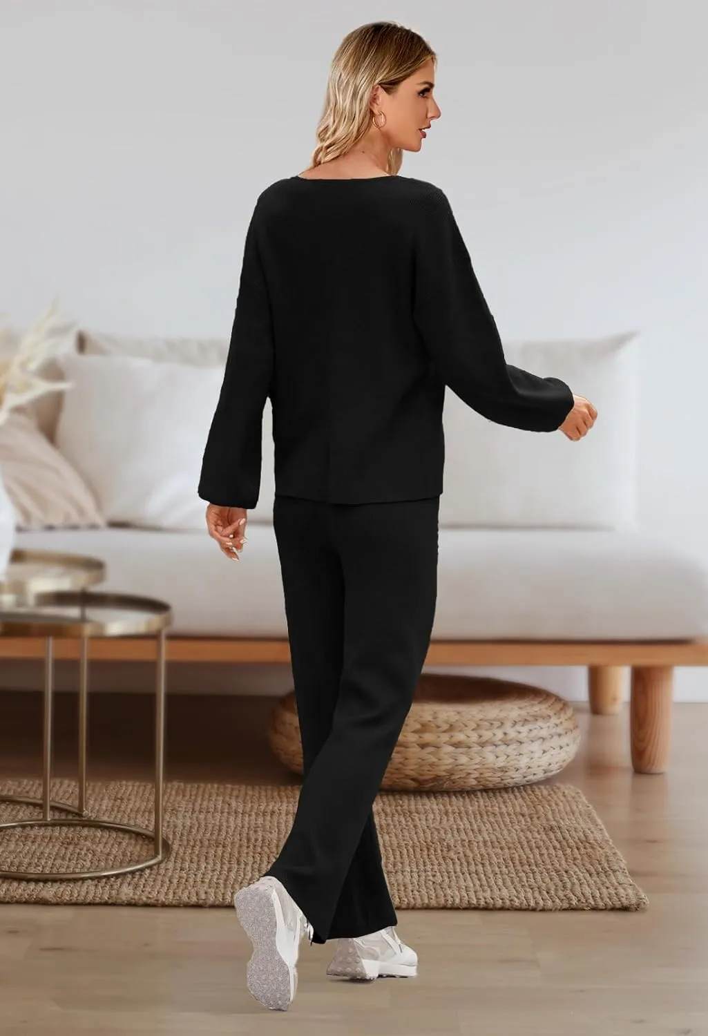GOLDSTITCH Women's Two Piece Outfits Sweater Sets Long Sleeve Knit Pullover and Wide Leg Pants Sweatsuit