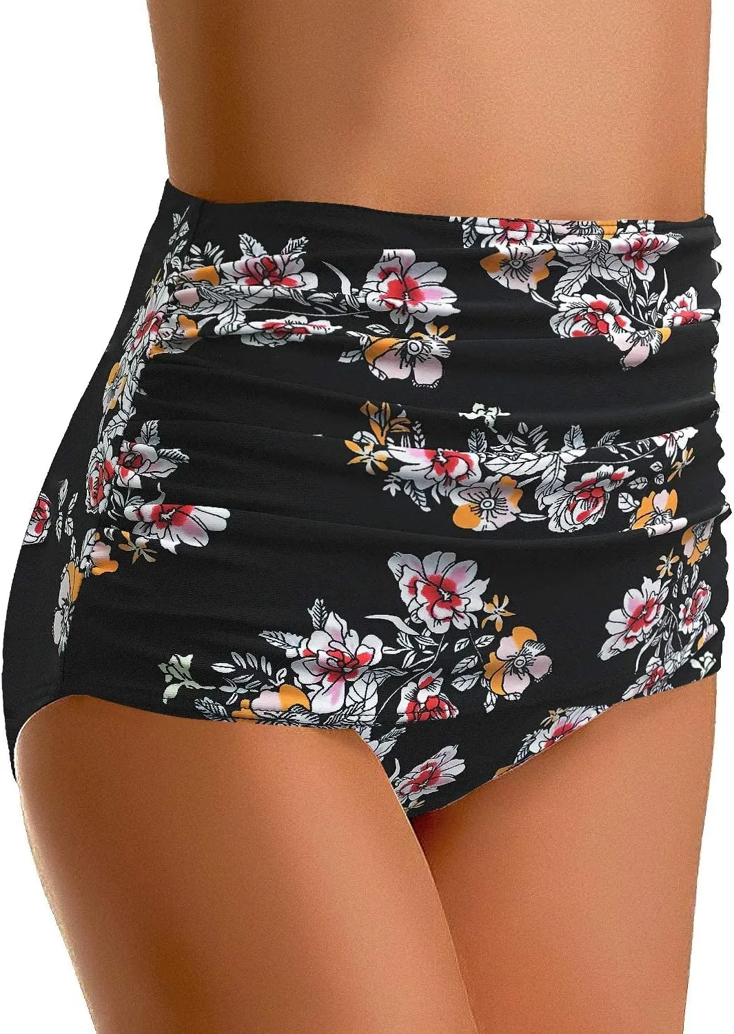 GRAPENT Women's High Waisted Swim Bottom Ruched Bikini Tankini Swimsuit Briefs