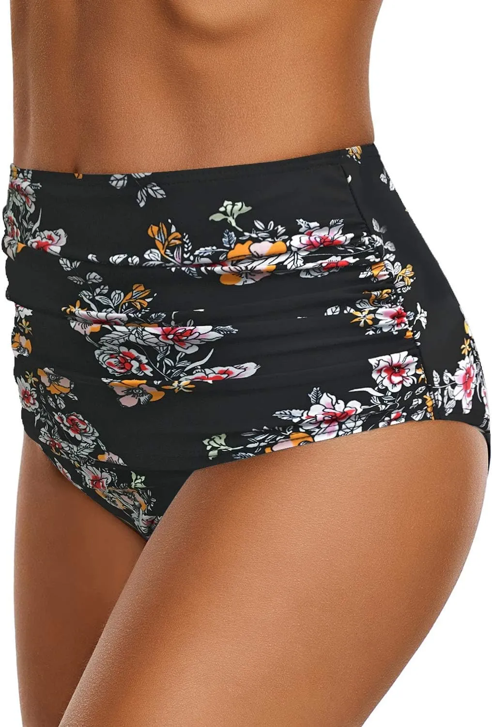 GRAPENT Women's High Waisted Swim Bottom Ruched Bikini Tankini Swimsuit Briefs