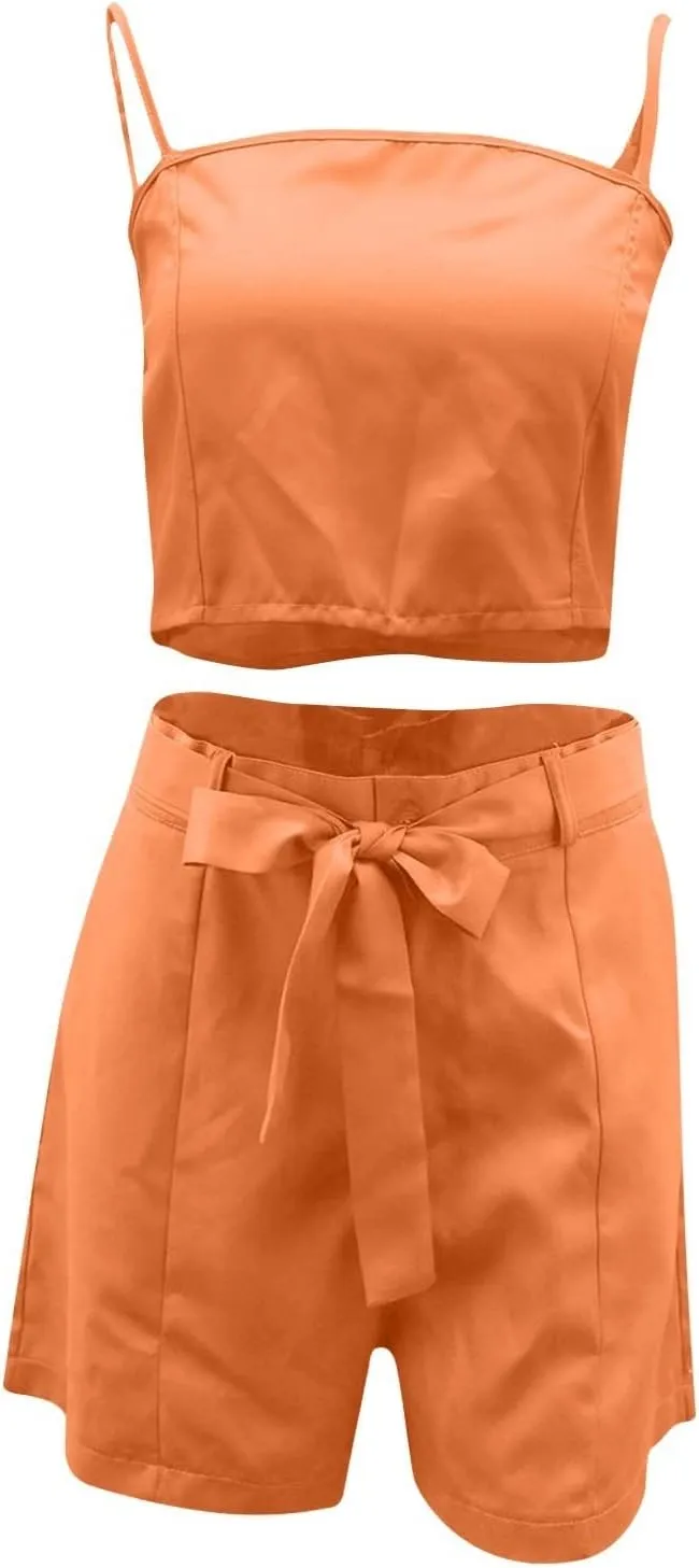 HGps8w 3 Piece Blazer Sets for Women Summer Open Front Button Blazer   Crop Tops   Belted Shorts Business Suit Formal Outfits