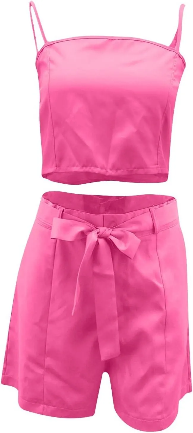 HGps8w 3 Piece Blazer Sets for Women Summer Open Front Button Blazer   Crop Tops   Belted Shorts Business Suit Formal Outfits