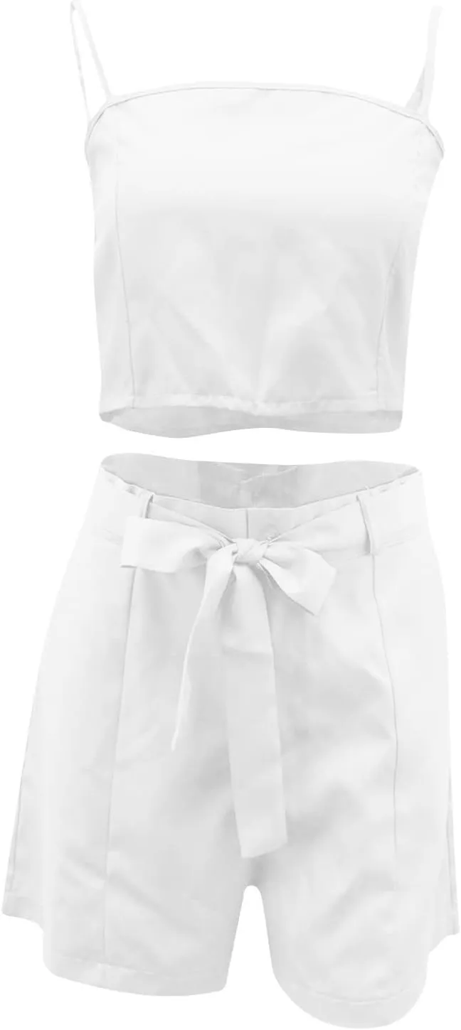 HGps8w 3 Piece Blazer Sets for Women Summer Open Front Button Blazer   Crop Tops   Belted Shorts Business Suit Formal Outfits