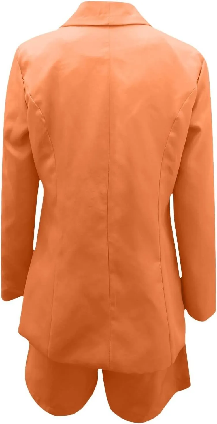 HGps8w 3 Piece Blazer Sets for Women Summer Open Front Button Blazer   Crop Tops   Belted Shorts Business Suit Formal Outfits