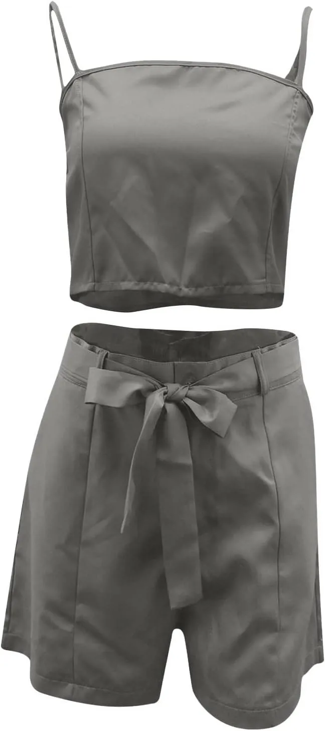 HGps8w 3 Piece Blazer Sets for Women Summer Open Front Button Blazer   Crop Tops   Belted Shorts Business Suit Formal Outfits