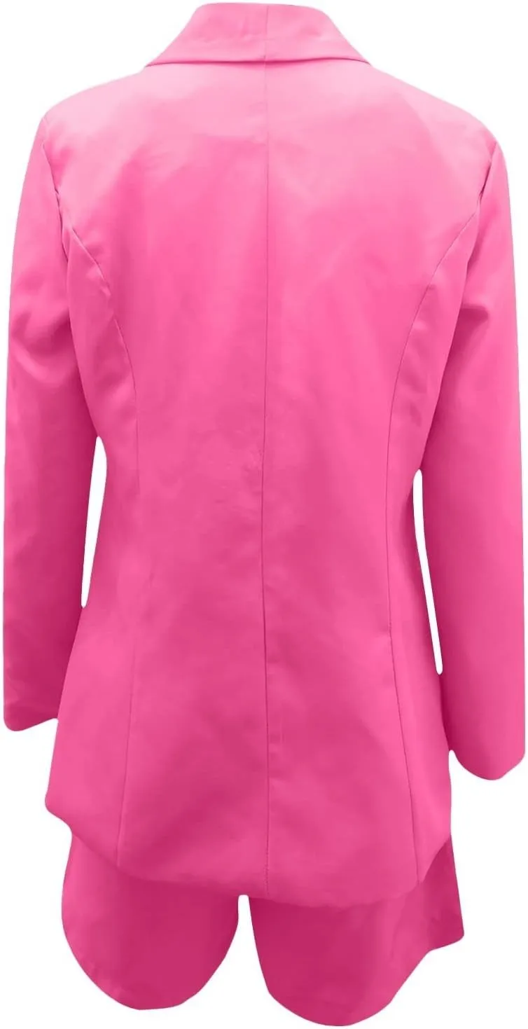 HGps8w 3 Piece Blazer Sets for Women Summer Open Front Button Blazer   Crop Tops   Belted Shorts Business Suit Formal Outfits