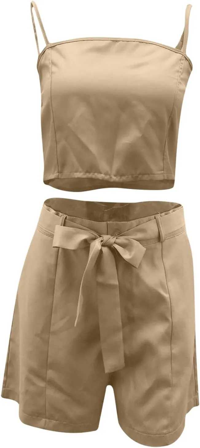 HGps8w 3 Piece Blazer Sets for Women Summer Open Front Button Blazer   Crop Tops   Belted Shorts Business Suit Formal Outfits