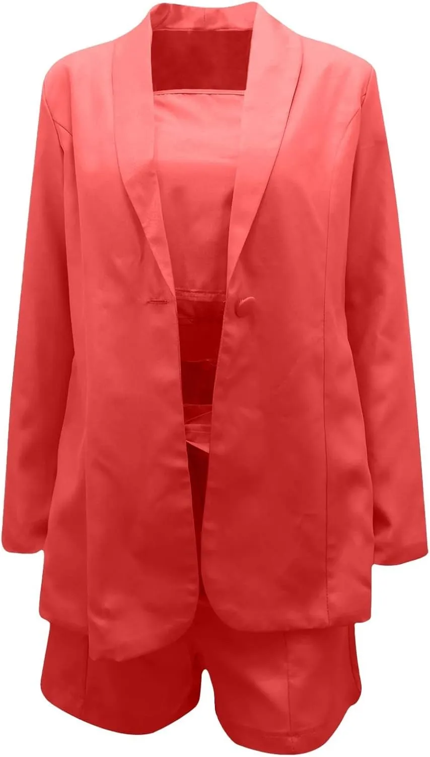 HGps8w 3 Piece Blazer Sets for Women Summer Open Front Button Blazer   Crop Tops   Belted Shorts Business Suit Formal Outfits