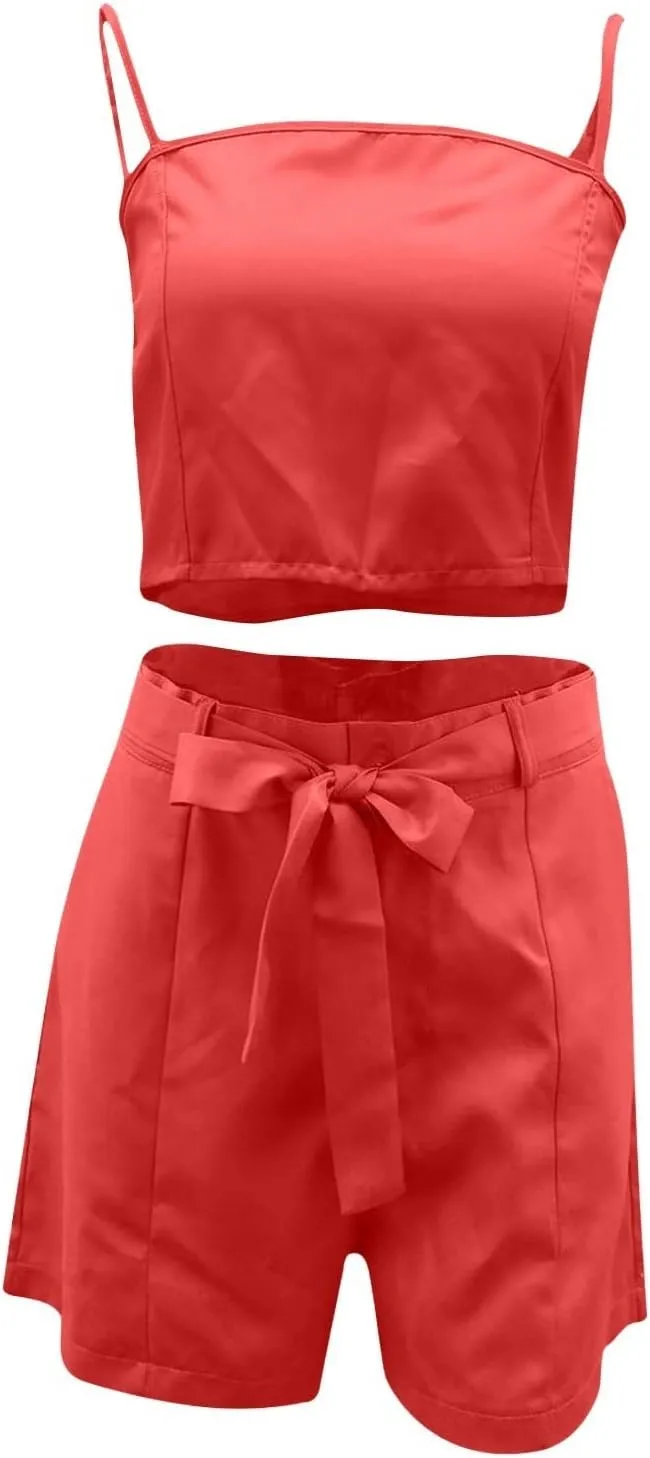 HGps8w 3 Piece Blazer Sets for Women Summer Open Front Button Blazer   Crop Tops   Belted Shorts Business Suit Formal Outfits