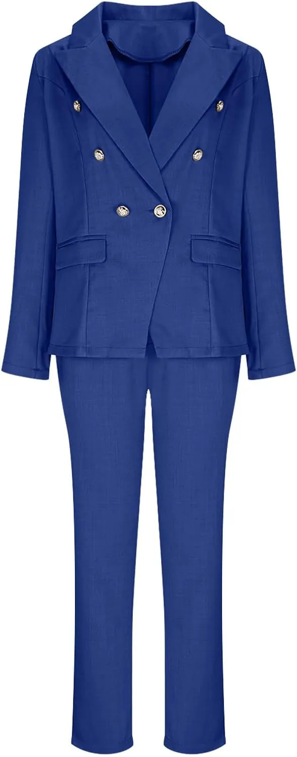 HGps8w Women's 2 Piece Outfits Dressy Classic Long Sleeve Blazers with Pencil Pants Formal Office Pant Suits