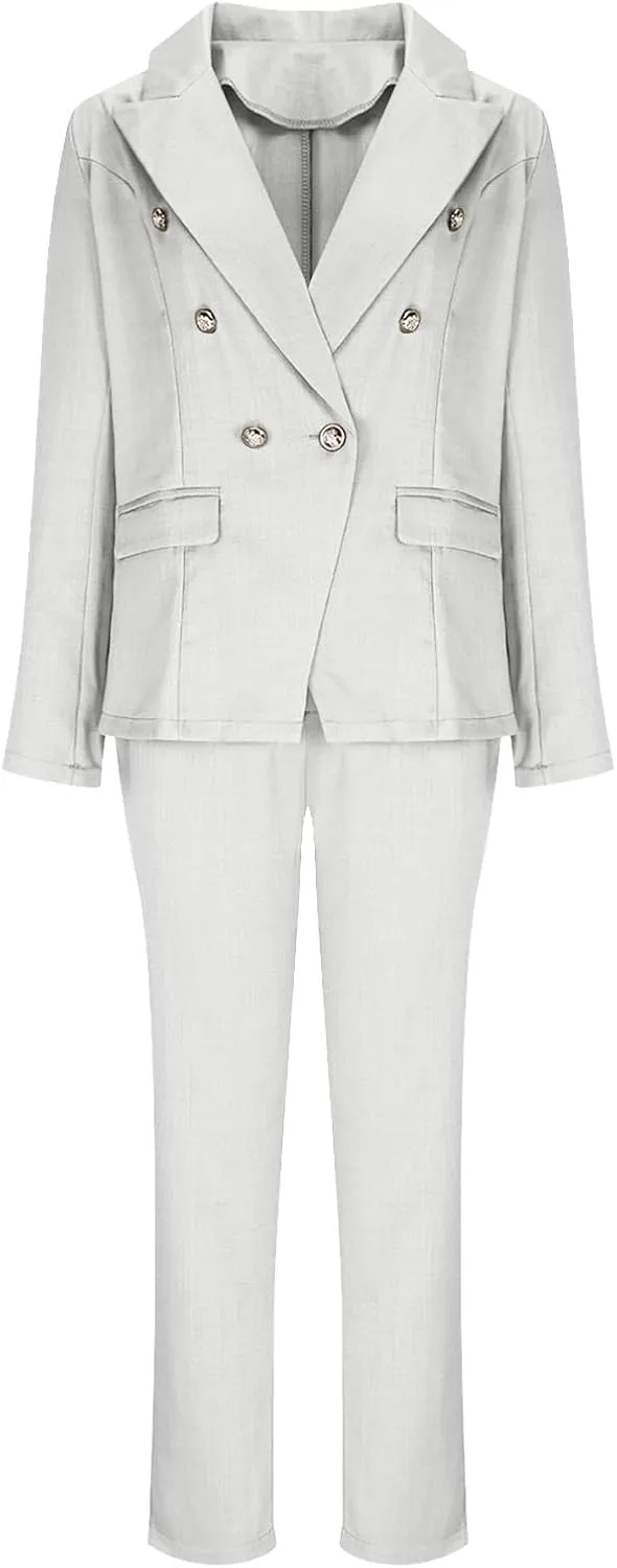 HGps8w Women's 2 Piece Outfits Dressy Classic Long Sleeve Blazers with Pencil Pants Formal Office Pant Suits