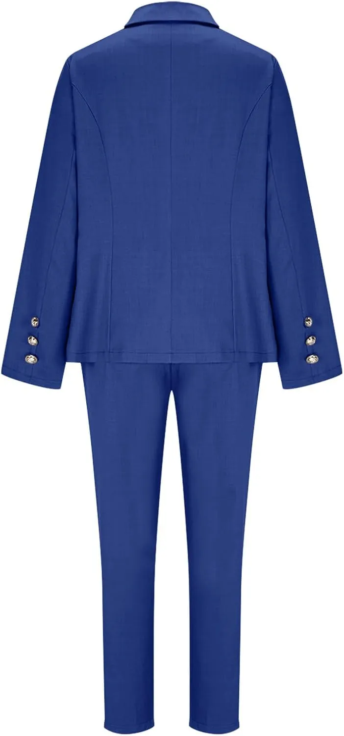 HGps8w Women's 2 Piece Outfits Dressy Classic Long Sleeve Blazers with Pencil Pants Formal Office Pant Suits