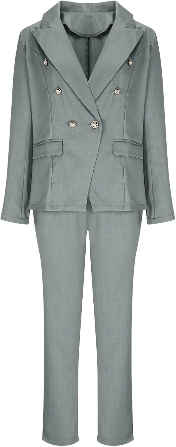 HGps8w Women's 2 Piece Outfits Dressy Classic Long Sleeve Blazers with Pencil Pants Formal Office Pant Suits