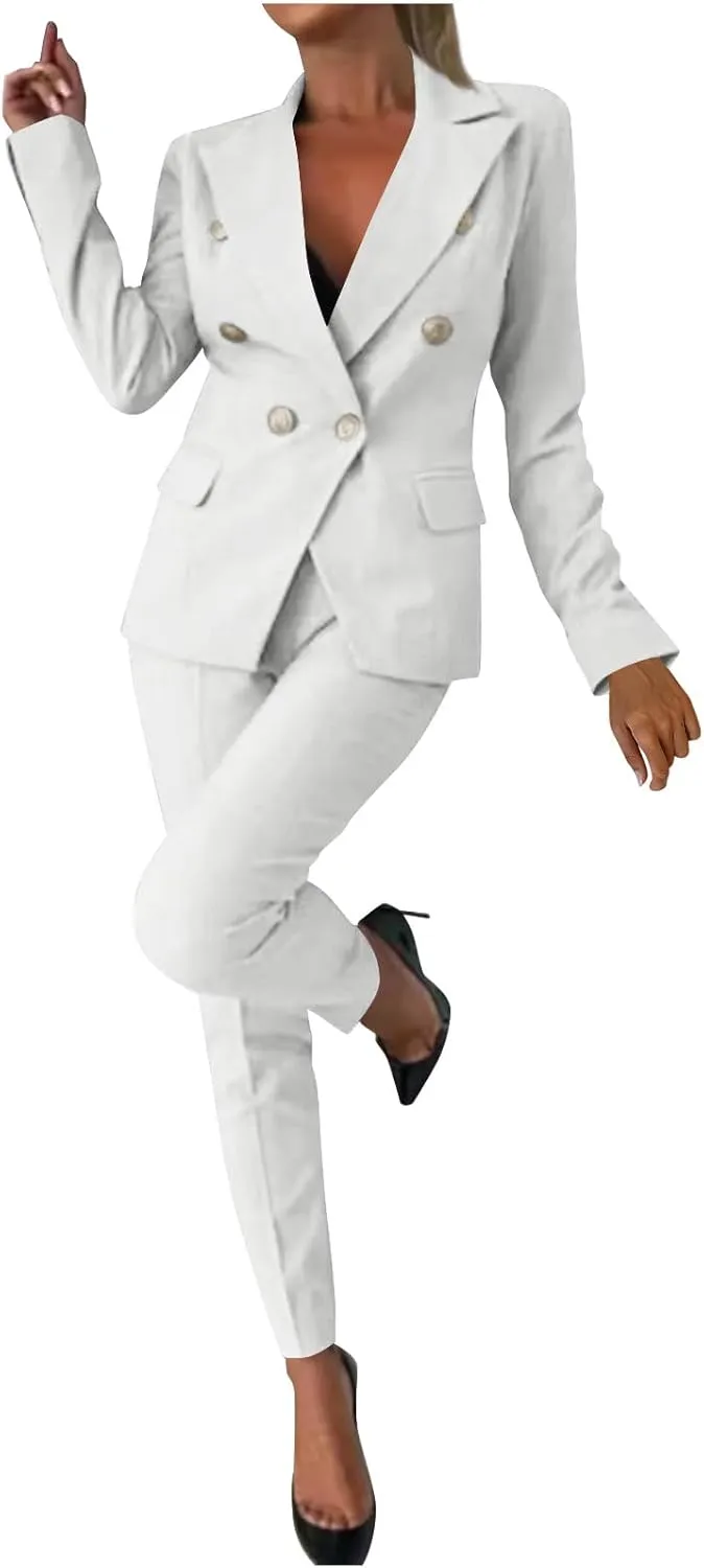 HGps8w Women's 2 Piece Outfits Dressy Classic Long Sleeve Blazers with Pencil Pants Formal Office Pant Suits