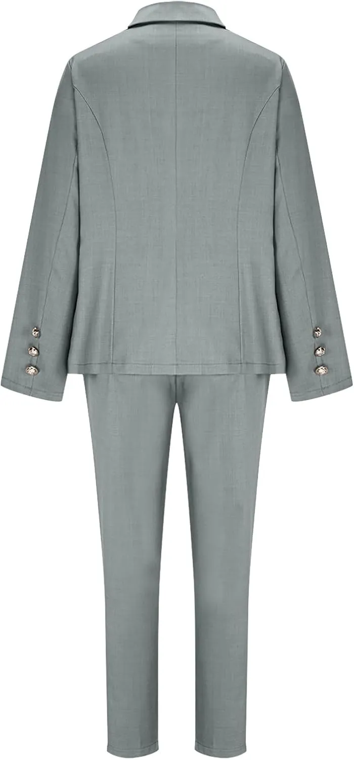 HGps8w Women's 2 Piece Outfits Dressy Classic Long Sleeve Blazers with Pencil Pants Formal Office Pant Suits