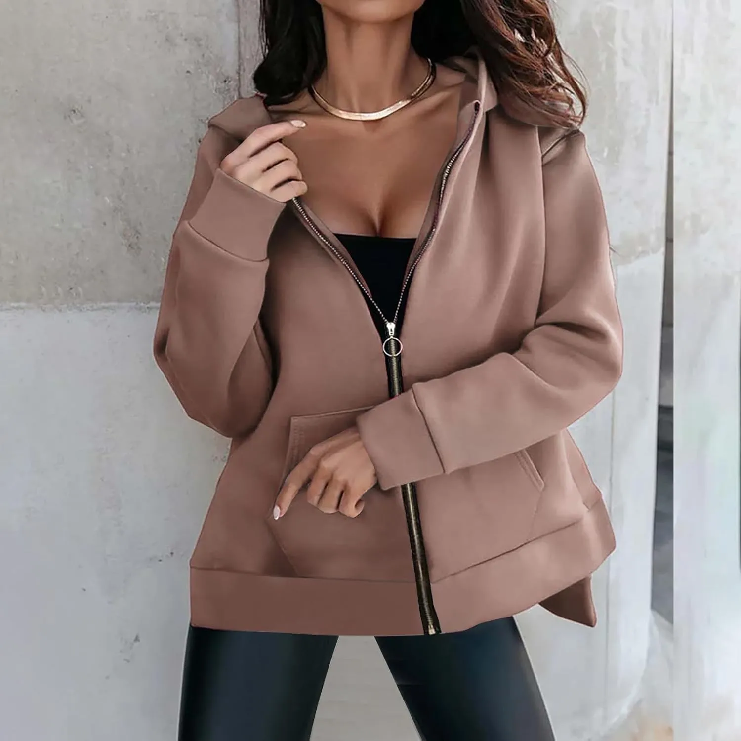 hlysgo Women's Hoodies Full Zip Up Oversized Sweatshirt with Pockets, Zip Up Hoodies Casual Sweatshirts Fall Jackets