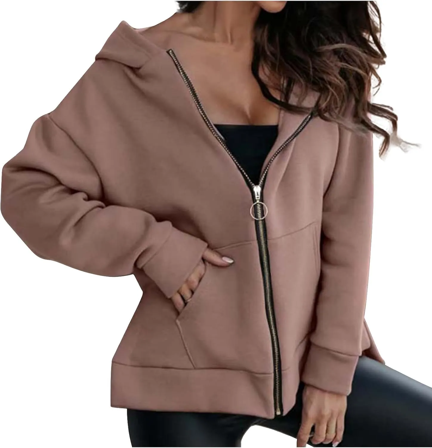 hlysgo Women's Hoodies Full Zip Up Oversized Sweatshirt with Pockets, Zip Up Hoodies Casual Sweatshirts Fall Jackets