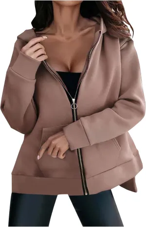 hlysgo Women's Hoodies Full Zip Up Oversized Sweatshirt with Pockets, Zip Up Hoodies Casual Sweatshirts Fall Jackets