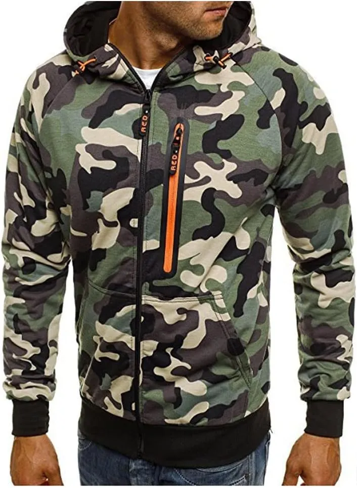 Hoodies for Men, Men Hoodies Casual Hoodies with Pockets Full Zip Long Sleeve Jacket Camo Hooded Sweatshirt 2023