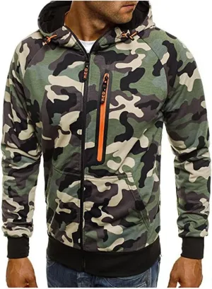 Hoodies for Men, Men Hoodies Casual Hoodies with Pockets Full Zip Long Sleeve Jacket Camo Hooded Sweatshirt 2023