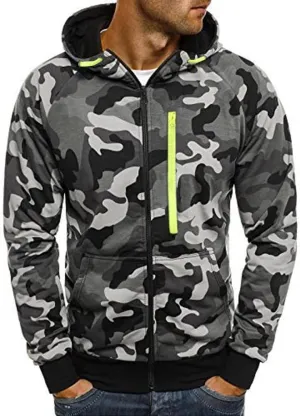 Hoodies for Men, Men Hoodies Casual Hoodies with Pockets Full Zip Long Sleeve Jacket Camo Hooded Sweatshirt 2023