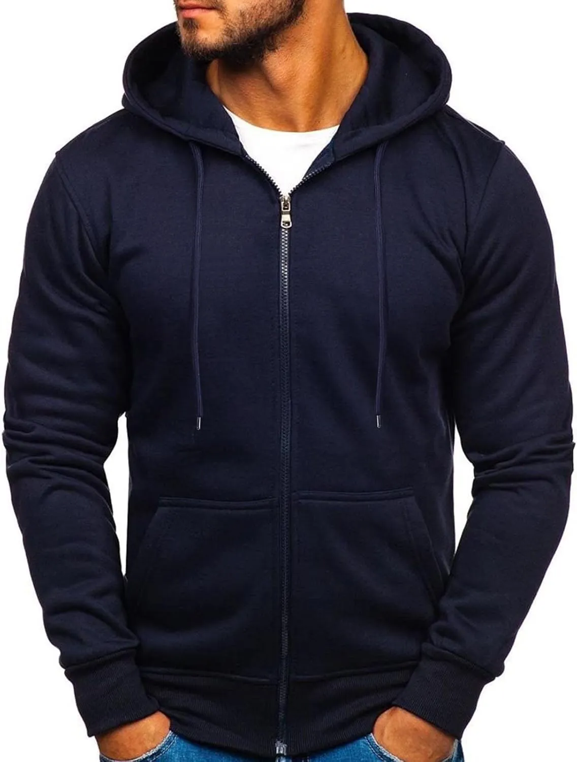 Hoodies for Men, Men Hoodies Casual Hoodies with Pockets Full Zip Long Sleeve Sweatshirt Sports Hooded Jacket 2023