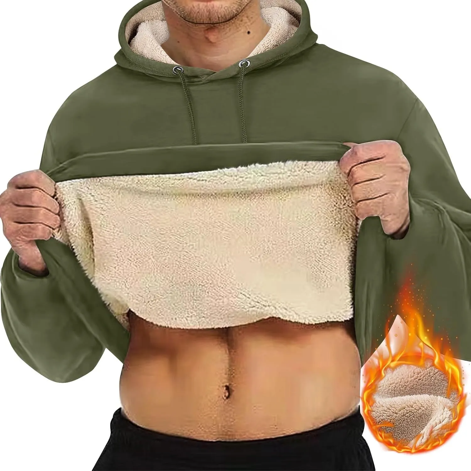 Hoodies For Men Sherpa Fleece Lined Sweatshirt Pullover Sweaters Winter Warm Hoodie With Pockets