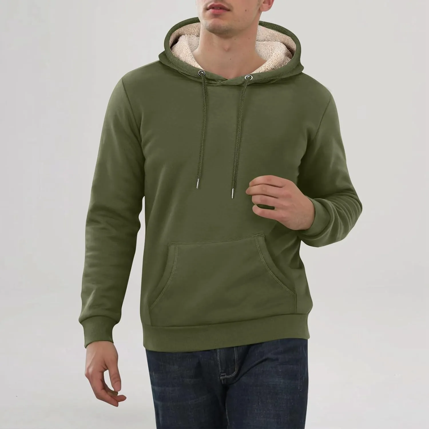 Hoodies For Men Sherpa Fleece Lined Sweatshirt Pullover Sweaters Winter Warm Hoodie With Pockets